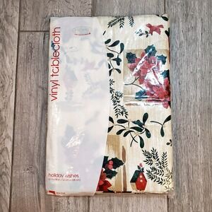 Retro Christmas Tablecloth Vinyl 52 in. X 90 in. Oblong Poinsettia Vintage‎